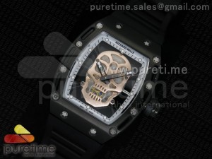 RM 052 Skull Watch White PVD Rose Gold Skull Dial on Black Rubber Strap Jap Quartz