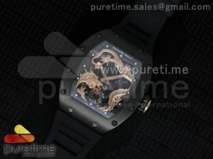 RM057 Dragon-Jackie Chan PVD Rose Gold Dragon Dial on Black Rubber Strap A2824