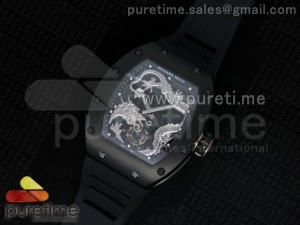 RM057 Dragon-Jackie Chan PVD Silver Dragon Dial on Black Rubber Strap A2824