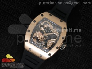 RM057 Dragon-Jackie Chan RG Rose Gold Dragon Dial on Black Rubber Strap A2824