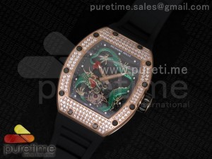 RM057 Dragon-Jackie Chan RG Green Dragon Dial Diamonds Bezel on Black Rubber Strap A2824