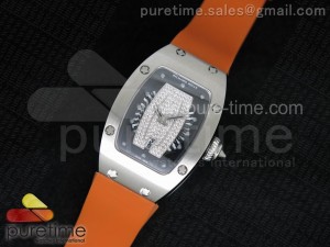 RM 007 Lady SS Diamonds Dial SS Case on Orange Rubber Strap 6T51