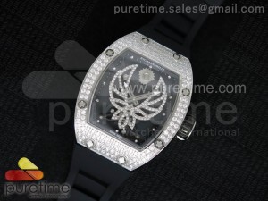 RM 051 SS Full Paved Diamonds Phœnix Dial on Black Rubber Strap 6T51