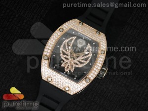 RM 051 RG Full Paved Diamonds Phœnix Dial on Black Rubber Strap 6T51