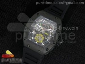 RM 036 Black PVD Forge Carbon Bezel Skeleton Dial on Black Rubber Strap A23J