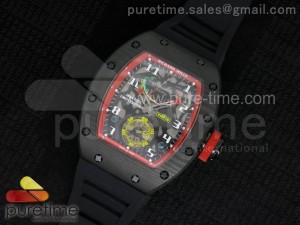 RM 036 Red PVD Forge Carbon Bezel Skeleton Dial on Black Rubber Strap A23J