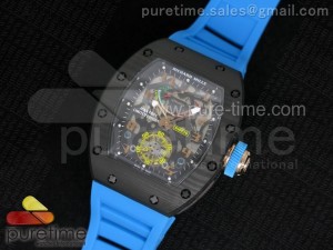 RM 036 Black RG Forge Carbon Bezel Skeleton Dial on Blue Rubber Strap A23J