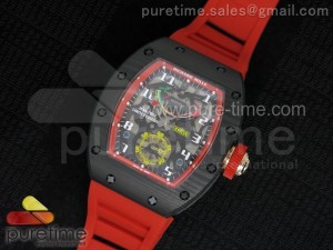 RM 036 Red RG Forge Carbon Bezel Skeleton Dial on Red Rubber Strap A23J