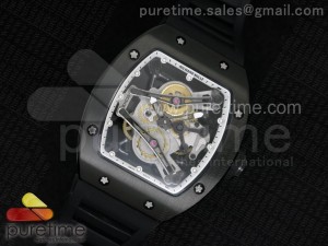 RM038 PVD White Inner Bezel Skeleton Dial on Black Rubber Strap Jap Quartz