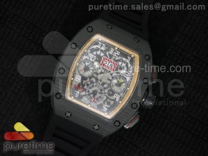 RM 011 PVD Forge Carbon Gold Inner Bezel Skeleton Dial on Black Rubber Strap A7750