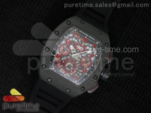 RM 011 PVD Forge Carbon Black Inner Bezel Skeleton Dial on Black Rubber Strap A7750