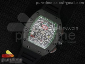 RM 011 PVD Forge Carbon Green Inner Bezel Skeleton Dial on Black Rubber Strap A7750