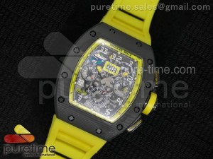 RM 011 PVD Forge Carbon Yellow Inner Bezel Skeleton Dial on Yellow Rubber Strap A7750