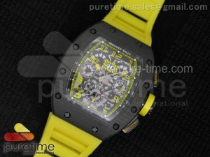 RM 011 PVD Forge Carbon Black Inner Bezel Skeleton Dial on Yellow Rubber Strap A7750