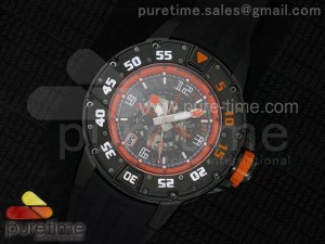 RM028 47mm RMF PVD Orange Black Skeleton Dial on Black Rubber Strap A7750