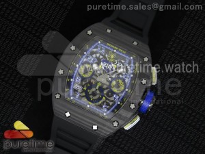 RM 011 SS Forge Carbon Black/Blue Inner Bezel Skeleton Dial on Black Rubber Strap A7750