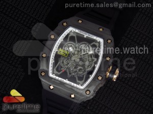 RM 035 Forge Carbon White Inner Bezel RG Skeleton Dial on Black Rubber Strap MIYOTA9015