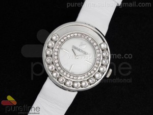 Lovely Crystals SS White Dial on White Leather Strap ETA Quartz