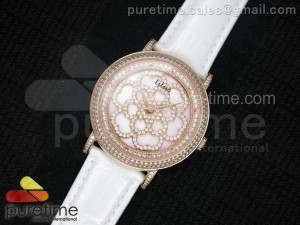 Titus RG Full Paved Diamonds Dial and Bezel on White Leather Strap RONDA Quartz