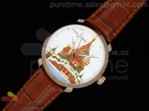 Kremlin Set St. Basil Red Square RG White Dial on Brown Leather Strap A21J