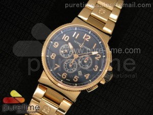 Marine Chrono 44mm RG Black Dial Arabic Markers on RG Bracelet A7750