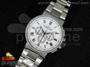 Marine Chrono 44mm SS Silver Dial Roman Markers on SS Bracelet A7750