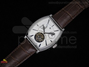 Malte Tourbillon Stainless White Dial Brown Leather Strap Asian Flying Tourbillon Handwind