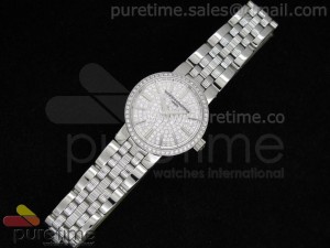 Patrimony Ladies 25mm SS Diamond Dial & Bezel on Bracelet Swiss Ronda Quartz