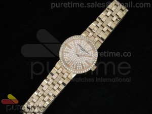 Patrimony Ladies 25mm RG Diamond Dial & Bezel on Bracelet Swiss Ronda Quartz