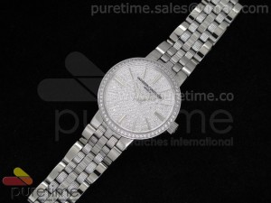 Patrimony Ladies 30mm SS Diamond Dial & Bezel on Bracelet Swiss Ronda Quartz