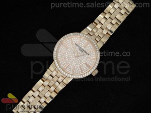 Patrimony Ladies 30mm RG Diamond Dial & Bezel on Bracelet Swiss Ronda Quartz