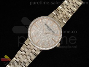 Patrimony Ladies 38mm RG Diamond Dial & Bezel Bracelet Swiss Ronda Quartz