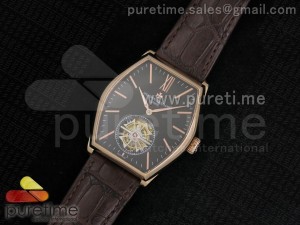 Malte Tourbillon RG Black Dial on Brown Croco Leather Strap