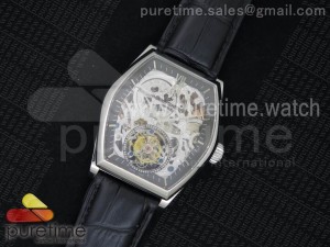 Malte Tourbillon SS Skeleton Silver Dial on Black Leather Strap