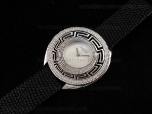 Destiny SS Diamond Bezel White Dial on Black Leather Strap