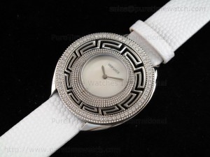 Destiny SS Diamond Bezel White Dial on White Leather Strap