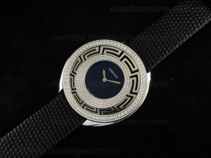 Destiny SS Diamond Bezel Black Dial on Black Leather Strap