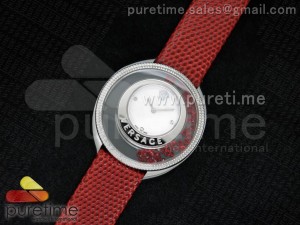 Destiny Spirit SS Color Crystal Bezel White MOP Dial on Red Leather Strap ETA Quartz