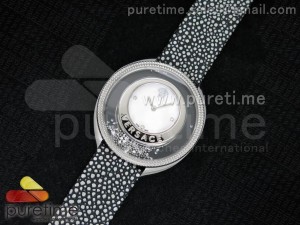 Destiny Spirit SS Color Crystal Bezel White MOP Dial on Black/White Leather Strap ETA Quartz