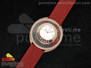 Destiny Spirit RG Color Crystal Bezel White MOP Dial on Red Leather Strap ETA Quartz