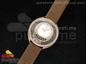 Destiny Spirit RG Color Crystal Bezel White MOP Dial on Brown Leather Strap ETA Quartz