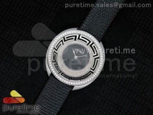 Destiny Spirit SS Black Dial Diamonds Bezel on Black Leather Strap ETA Quartz