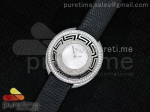 Destiny Spirit SS White MOP Dial Diamonds Bezel on Black Leather Strap ETA Quartz