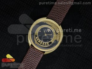 Destiny Spirit YG Black Dial on Brown Leather Strap ETA Quartz