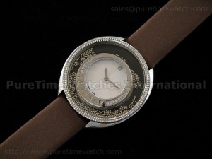 Destiny Spirit SS White Dial Diamond Bezel on Brown Strap