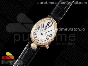 Reine de Naples YG ZF 1:1 Best Edition White Arabic Dial Diamonds Bezel on Black Leather Strap A537