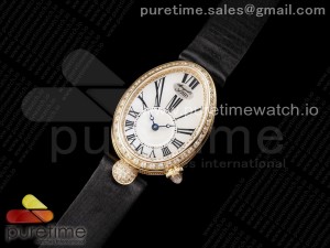 Reine de Naples YG ZF 1:1 Best Edition White Roman Dial Diamonds Bezel on Black Fabric Strap A537