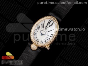 Reine de Naples YG ZF 1:1 Best Edition White Arabic Dial Diamonds Bezel on Black Fabric Strap A537