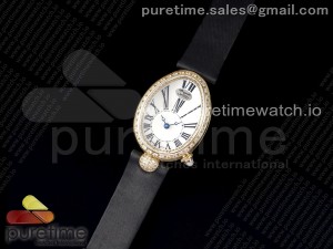 Reine de Naples YG ZF 1:1 Best Edition White Roman Dial Diamonds Bezel on Black Fabric Strap A537 V2