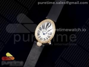 Reine de Naples YG ZF 1:1 Best Edition White Arabic Dial Diamonds Bezel on Black Fabric Strap A537 V2